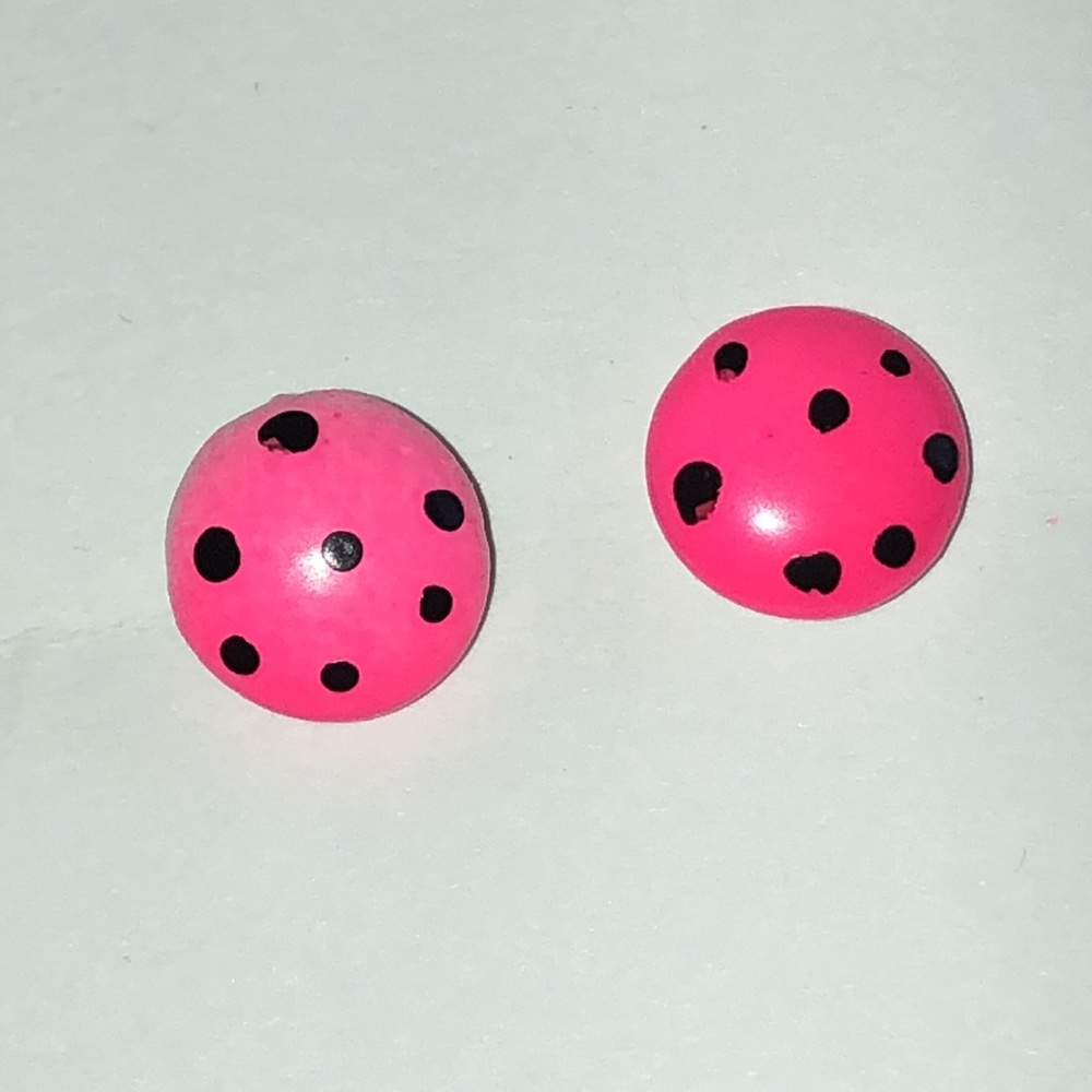 Pink Polka Dot Dome Earrings - Cute Studs
